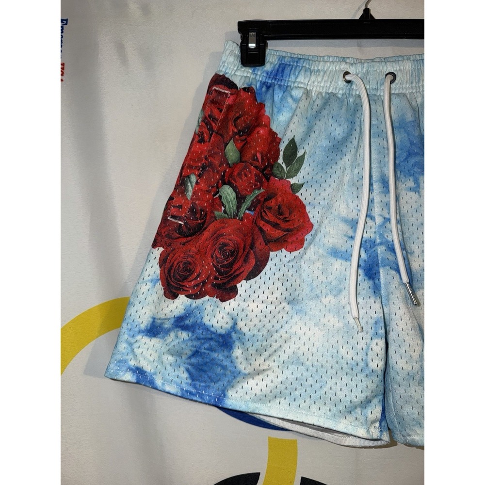 YoungLA Mesh Gym Shorts Mens Medium Blue Roses Floral 4" Weightlifting - Picture 2 of 7